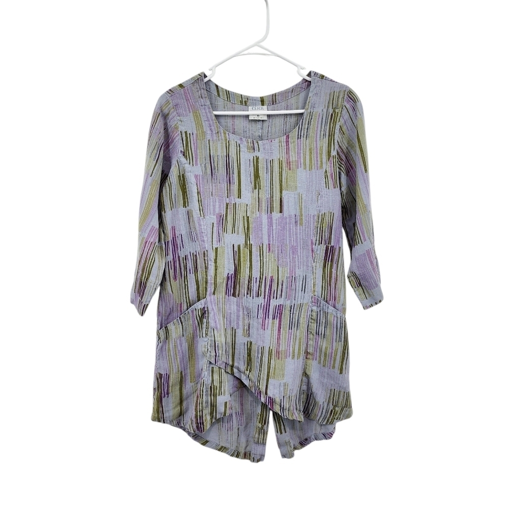 Click by Color Me Cotton Women's 100% Linen Asymmetrical Blouse Lagenlook- S